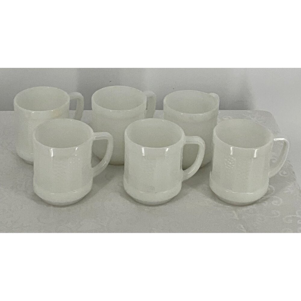 Federal White Milk Glass Mugs Set Of 6 Vintage Coffee‎ Tea Cups Durable